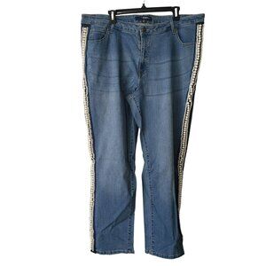 NEW Denim 24/7 Jeans 22W Pearl Rhinestone Stripe Skinny Jeans Light Wash